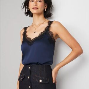 Elegant Navy Lace Trim Camisole